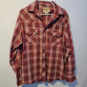 Wrangler Men's Size XL Retro Pearl Snap LS Shirt Red Plaid Sawtooth Pocket